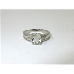 Green Amethyst & Diamond Sterling Silver Ring