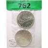 Image 1 : Two 1965 Canadian 80% Silver Dollar Coins