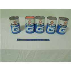 5 Gulf Oil Cans