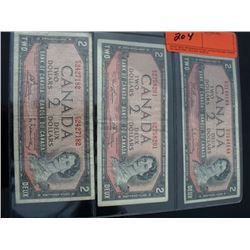3 Canadian $2.00 Bills