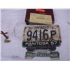 Image 1 : LOT of Licence plates and miscManitoba 1957&67 license tags, Ontario license plate, Niagra fall tag,