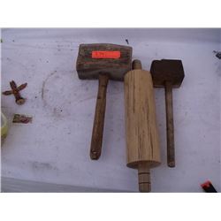 Wooden mallets and rolling pin