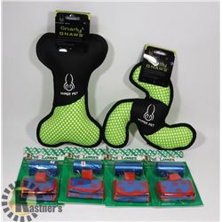 FLAT OF DOG SUPPLIES INCLUDING TOYS,