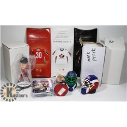 BOX OF SPORTS COLLECTIBLES BOBBLE HEADS, MINI