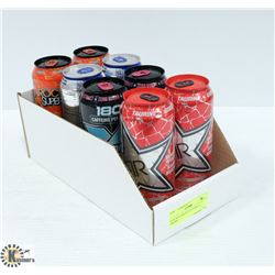 BOX OF 8 ASSORTED ENERGY DRINKS