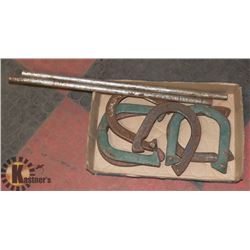 CAST IRON HORSESHOE SET, MISSING 2 HORSESHOES.