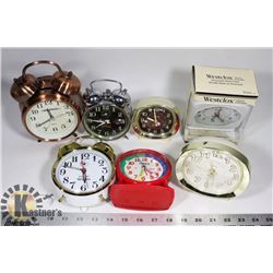 A LOT OF 7 CLOCKS, (5) WESTCLOXS
