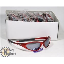 BOX OF OAKLEY STYLE RED DESIGNER SUNGLASSES
