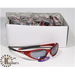 BOX OF OAKLEY STYLE RED DESIGNER SUNGLASSES