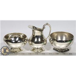 SILVER PLATED CREAM & SUGAR SET & CANDY DISH