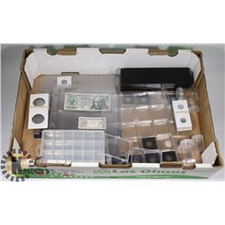 LARGE FLAT OF COIN & CURRENCY ACCESSORIES