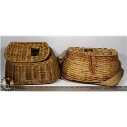 TWO WICKER FISHING BASKETS