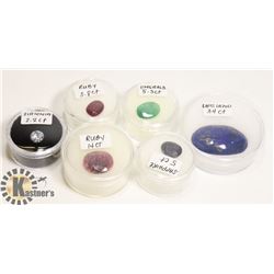 LOT OF 6 VARIOUS RUBY, EMERALD, SAPPHIRE AND