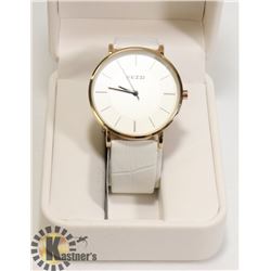 NEW KEZZI LADIES WATCH WHITE LEATHER STRAP