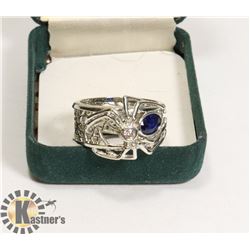 SPIDER ON WEB WITH  BLUE CRYSTAL  RING