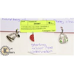 3 STERLING SILVER CHARMS 2 HANDBAGS,WATERMELON
