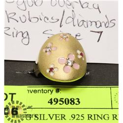 STERLING SILVER .925 RING RUBIES & DIAMONDS SIZE 7