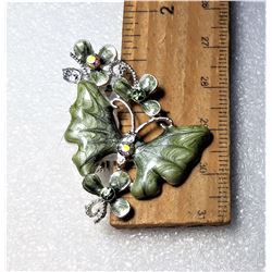 18)  SILVER TONE WITH GREEN ENAMEL AND