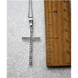 19)  CRYSTAL ENCRUSTED SILVER TONE CROSS