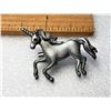 Image 1 : 24)  PEWTER UNICORN BROOCH WITH RED