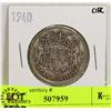 Image 1 : 1940 CANADIAN SILVER 50CENT COIN