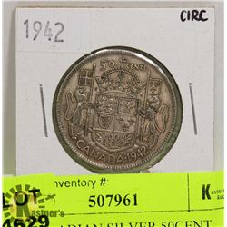 1942 CANADIAN SILVER 50CENT COIN