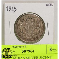 1945 CANADIAN SILVER 50CENT COIN