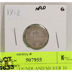 1912 NEWFOUNDLAND SILVER 10 CENT COIN