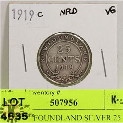 1919 NEWFOUNDLAND SILVER 25 CENT COIN