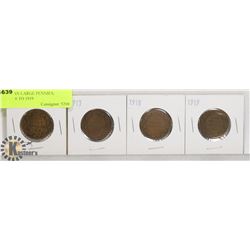 4 CANADIAN LARGE PENNIES, YEARS 1916 TO 1919