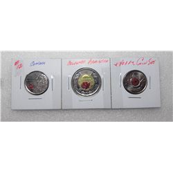 13)  LOT OF 3 COLORIZED CANADIAN COINS: