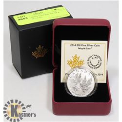 2014 CANADIAN $10 FINE SILVER MAPLE LEAF COIN