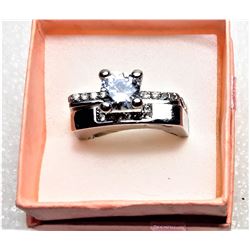 4) SILVER TONE AND WHITE CZ 2PCE WEDDING