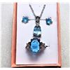 Image 1 : 8)  SUITE OF AQUA BLUE ZIRCON & SILVER TONE
