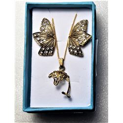 9)  SET OF GOLD TONE AND CLEAR RHINESTONE