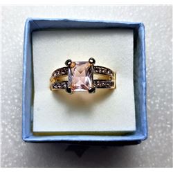 6)  ROSE GOLD PLATED PINK EMERALD CUT CZ