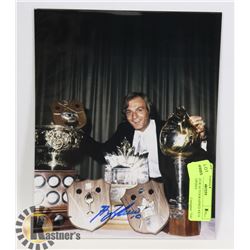 GUY LAFLEUR AUTOGRAPHED 8X10 PHOTO TROPHIES