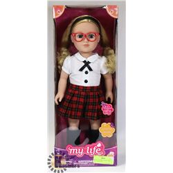 MY LIFE BLONDE SCHOOL GIRL DOLL, 18 IN TALL