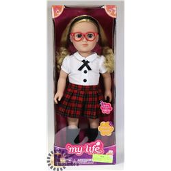 MY LIFE BLONDE SCHOOL GIRL DOLL, 18 IN TALL