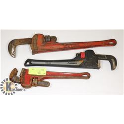 LOT OF 3 PIPE WRENCHES
