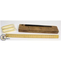 LOT OF ASSORTED ITEMS, ANTIQUE PENCIL BOX, FOUNTAIN