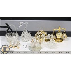 COLLECTION OF BLOWN GLASS ORNAMENTS AND BRASS