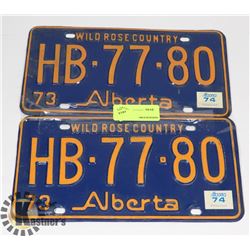 MATCHING PAIR OF 1973 ALBERTA LICENCE PLATES