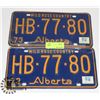 Image 1 : MATCHING PAIR OF 1973 ALBERTA LICENCE PLATES