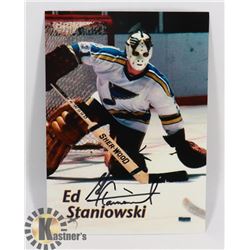 ED STANIOWSKI ST LOUIS BLUES SIGNED POSTCARD.