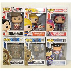 LOT OF 6 ASSORTED FUNKO POPS: MIXED VARIETY PACK-