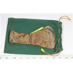1700S FUR TRADE AXE HEAD WITH ANTIQUE MONEY BAG