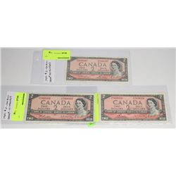 LOT OF 3 1954 CANADIAN $2 DOLLAR BILL