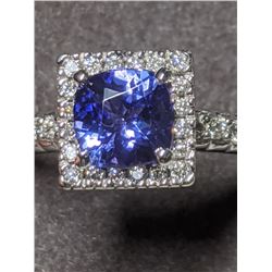 24) 14K WHITE GOLD TANZANITE & DIAMOND RING