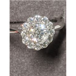 21) 14K WHITE GOLD DIAMOND RING, SIZE 7.5